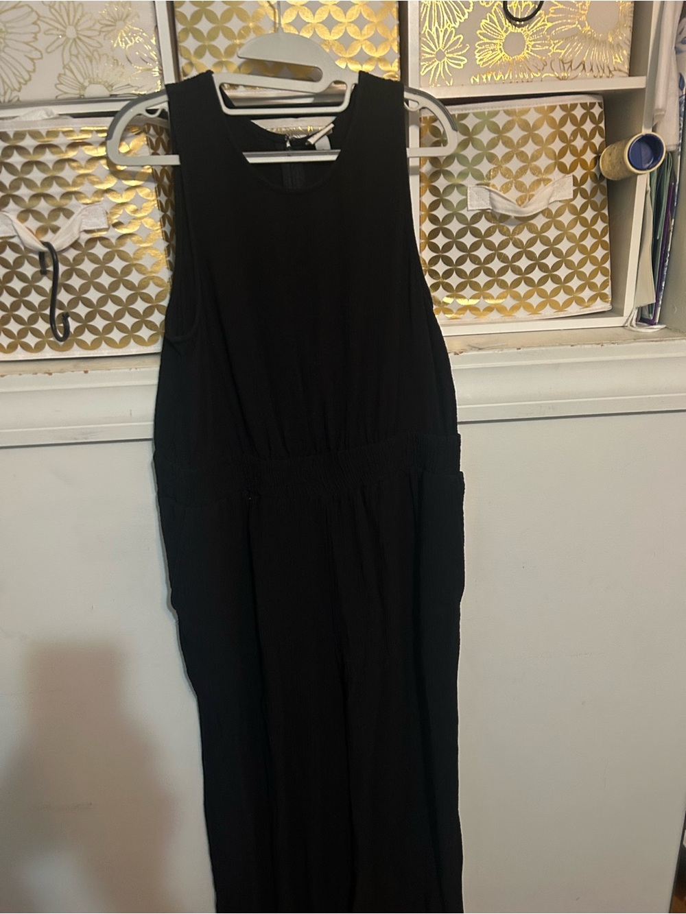 Black Sleeveless One-Piece Wide Leg Jumpsuit